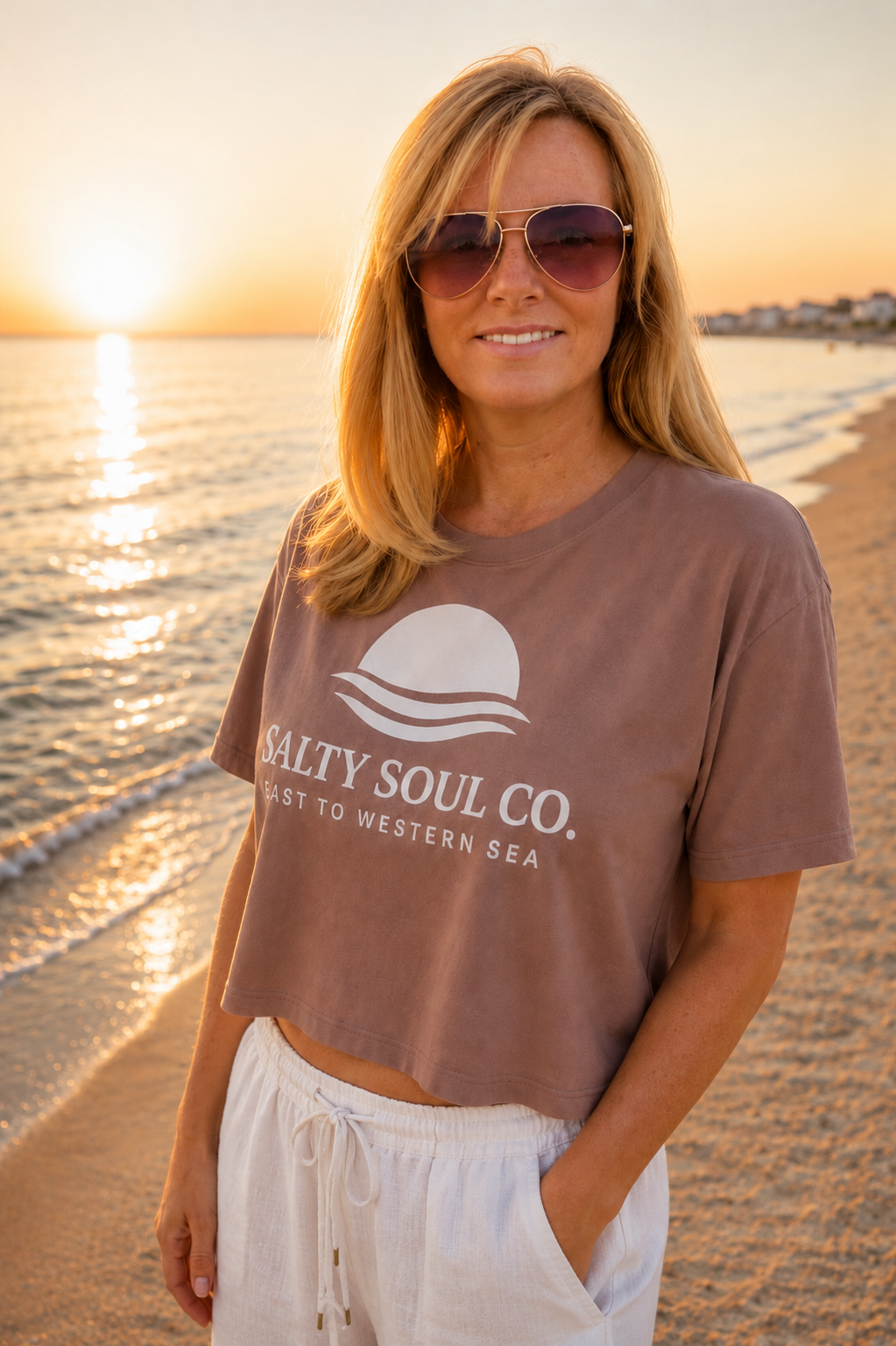 Women’s Coastal Crop Top – Driftwood Rose