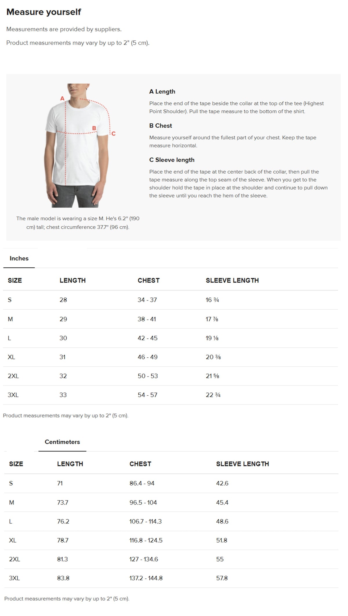 Size guide for Short-Sleeve All-Gender T-Shirt Monochrome Logo W