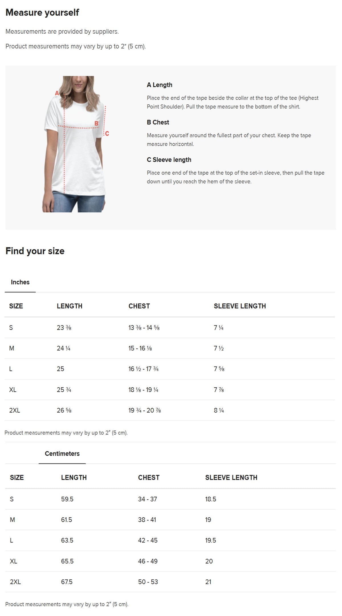 Size guide for ECO Women’s Ribbed Neck T-shirt Full Colour Logo