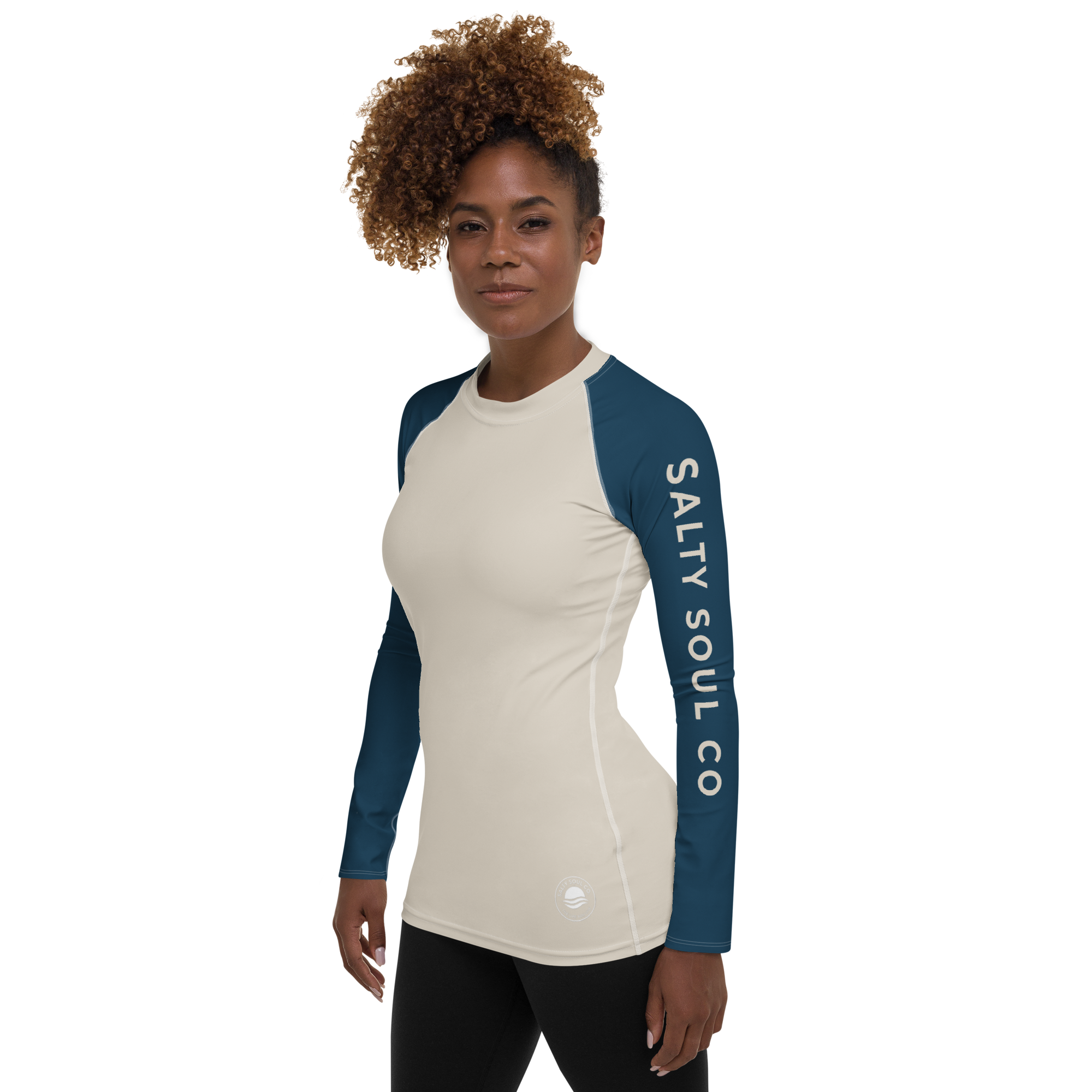 Halcyon Collection Women’s Rashguard – Sand & Navy