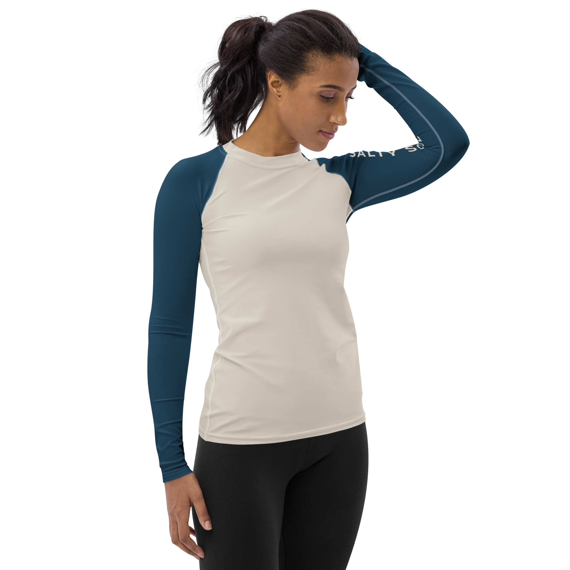 Halcyon Collection Women’s Rashguard – Sand & Navy