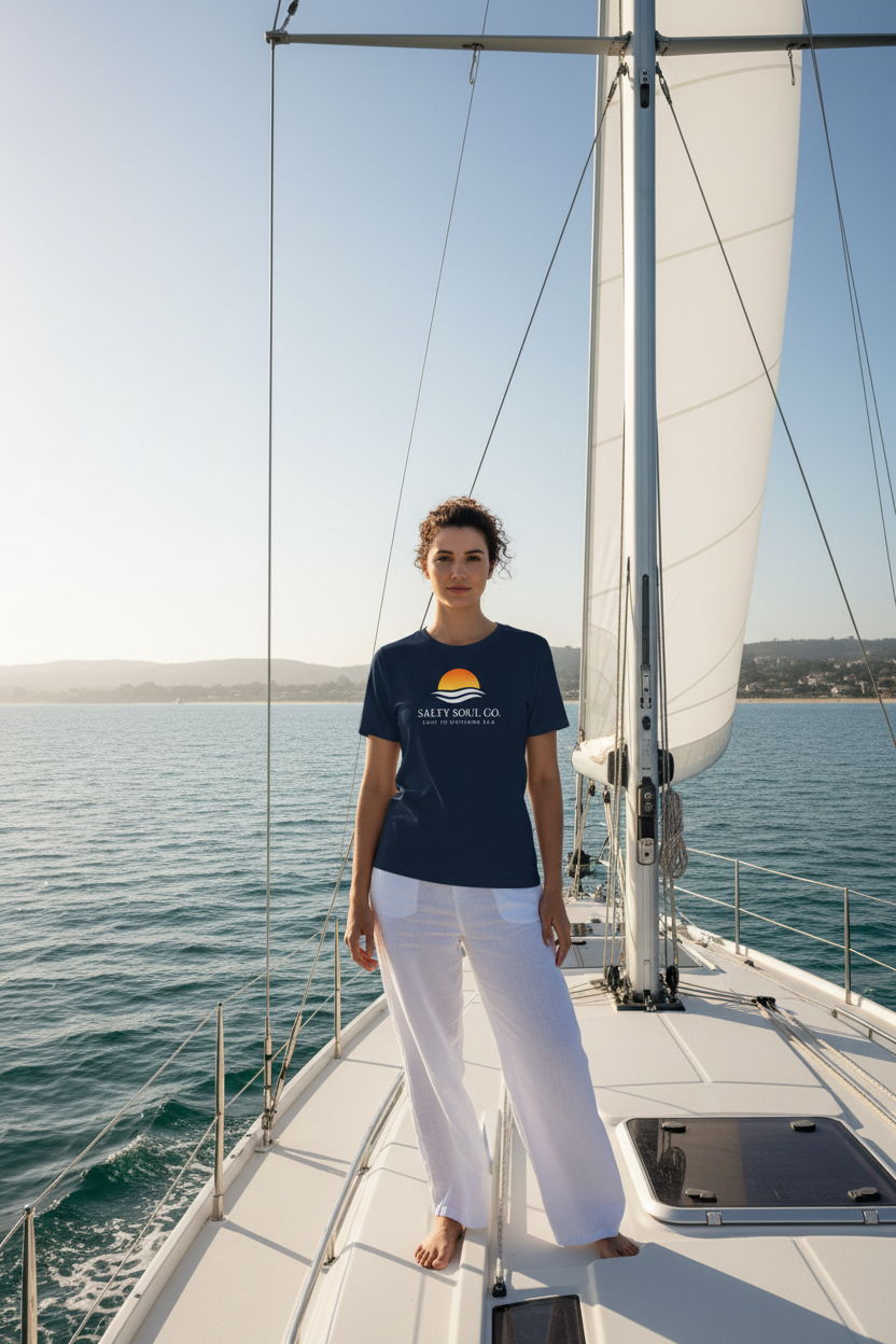 ECO Women’s Ribbed Neck T-Shirt – French Navy