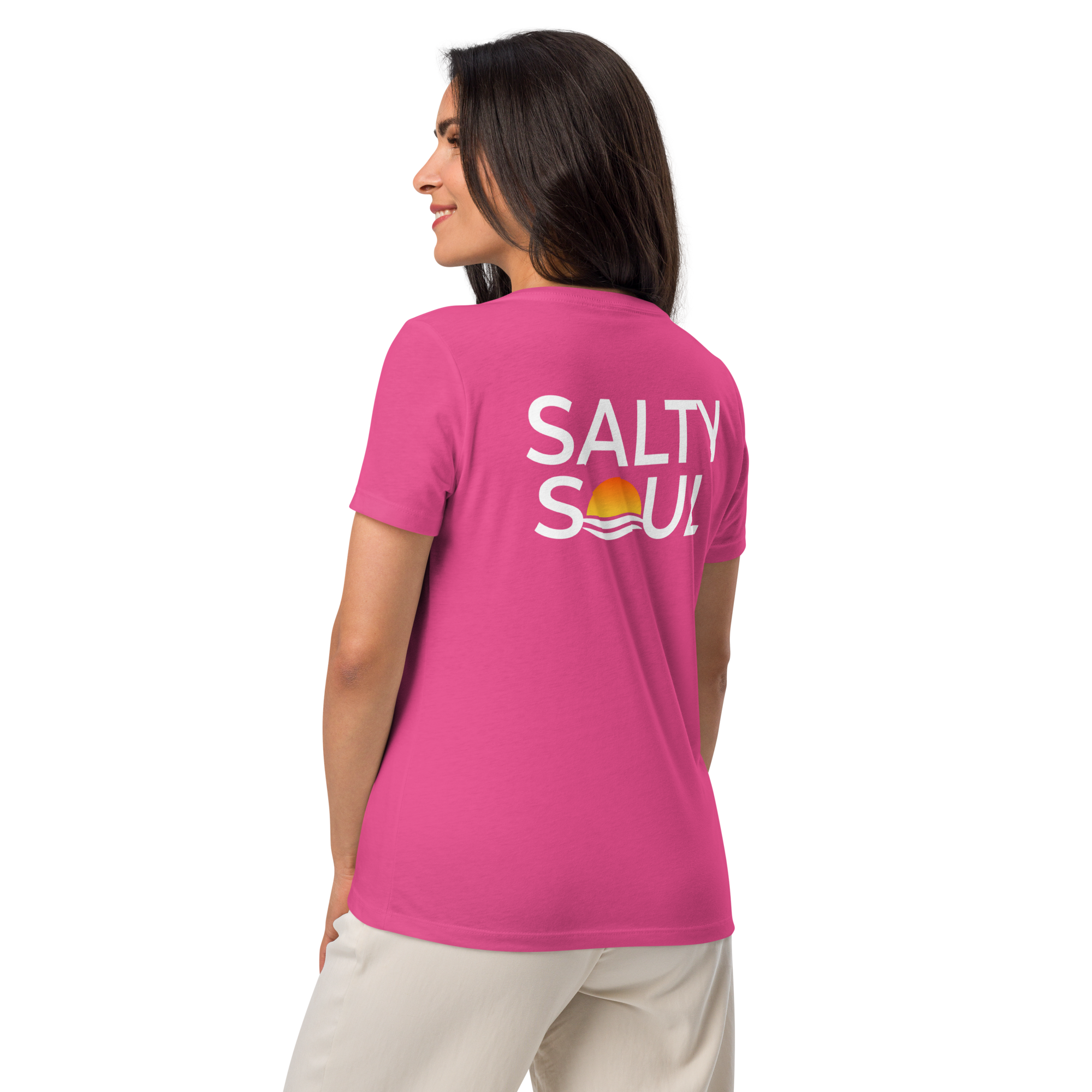 Salty Soul Women’s Relaxed V-Neck Tee – Summer Berry