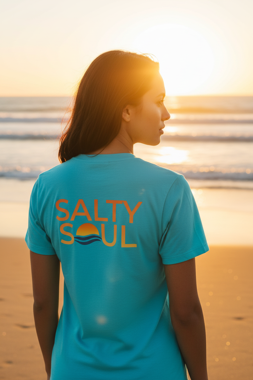 Salty Soul Women’s Relaxed V-Neck Tee – Turquoise