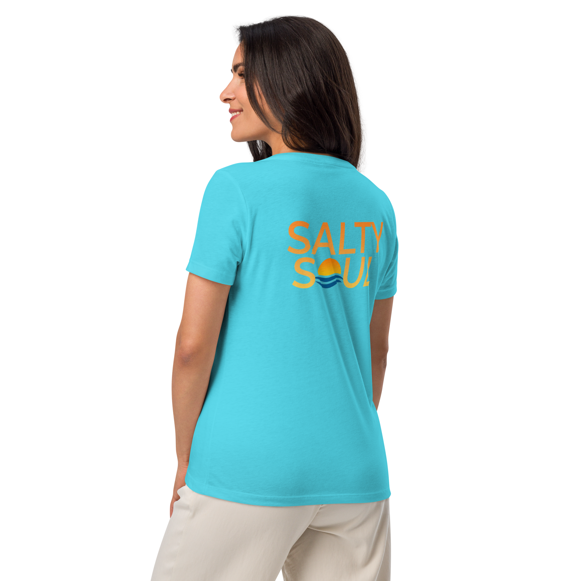 Salty Soul Women’s Relaxed V-Neck Tee – Turquoise