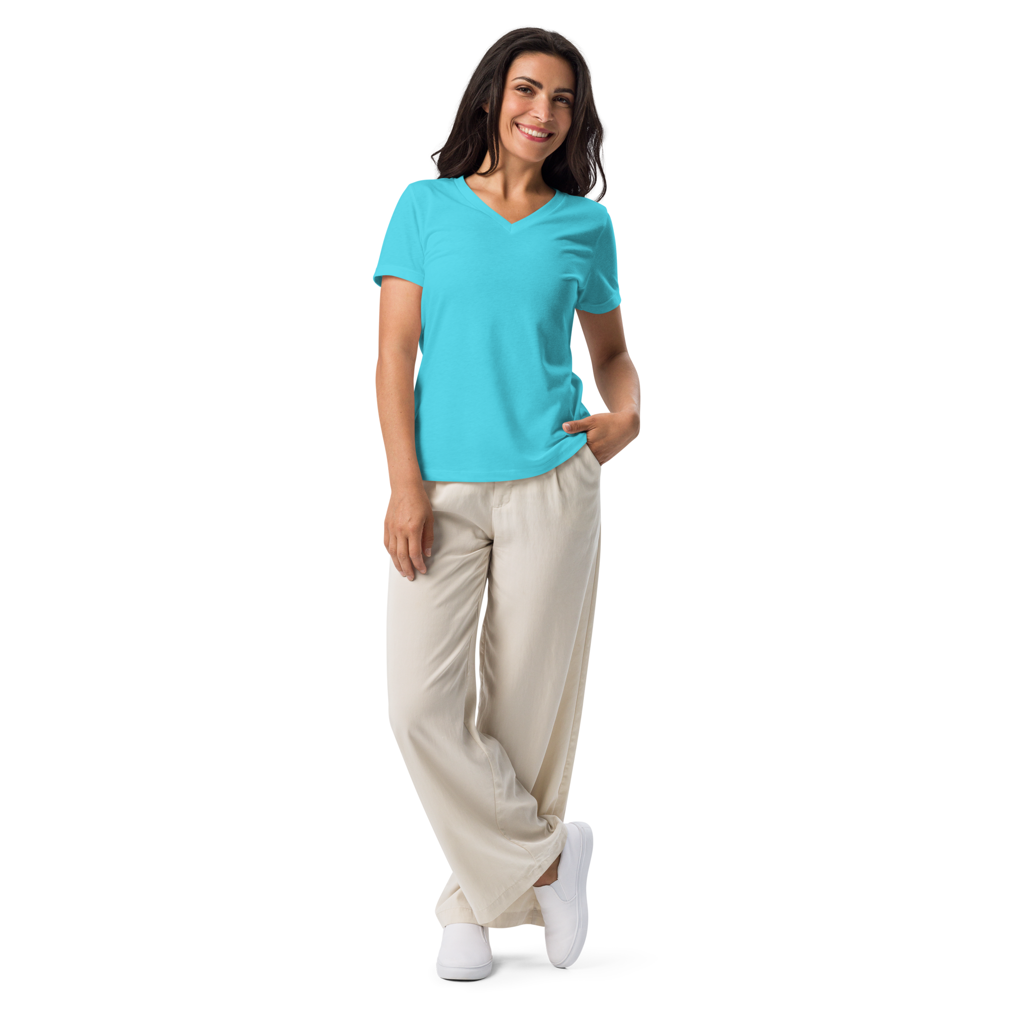 Salty Soul Women’s Relaxed V-Neck Tee – Turquoise
